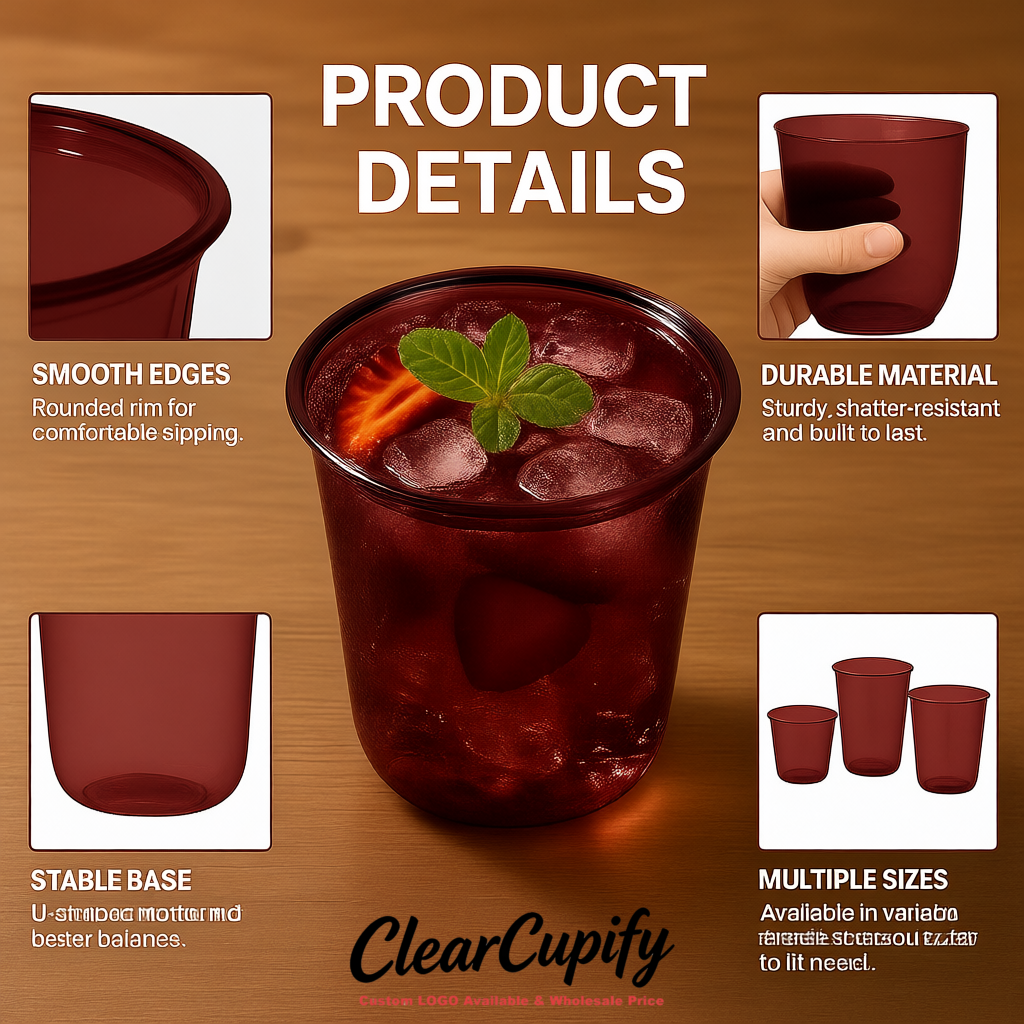 Plum U-shaped Cup with Round Bottom: Stackable & Disposable Plastic Cup