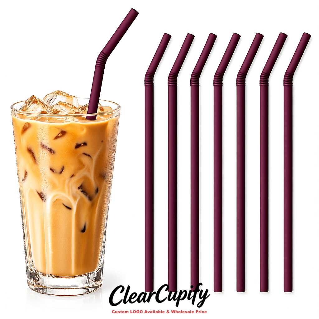 Plum Plastic Straws 8.26 x 0.2 inch Flexible Bendy Disposable Drinking Straws Supplier