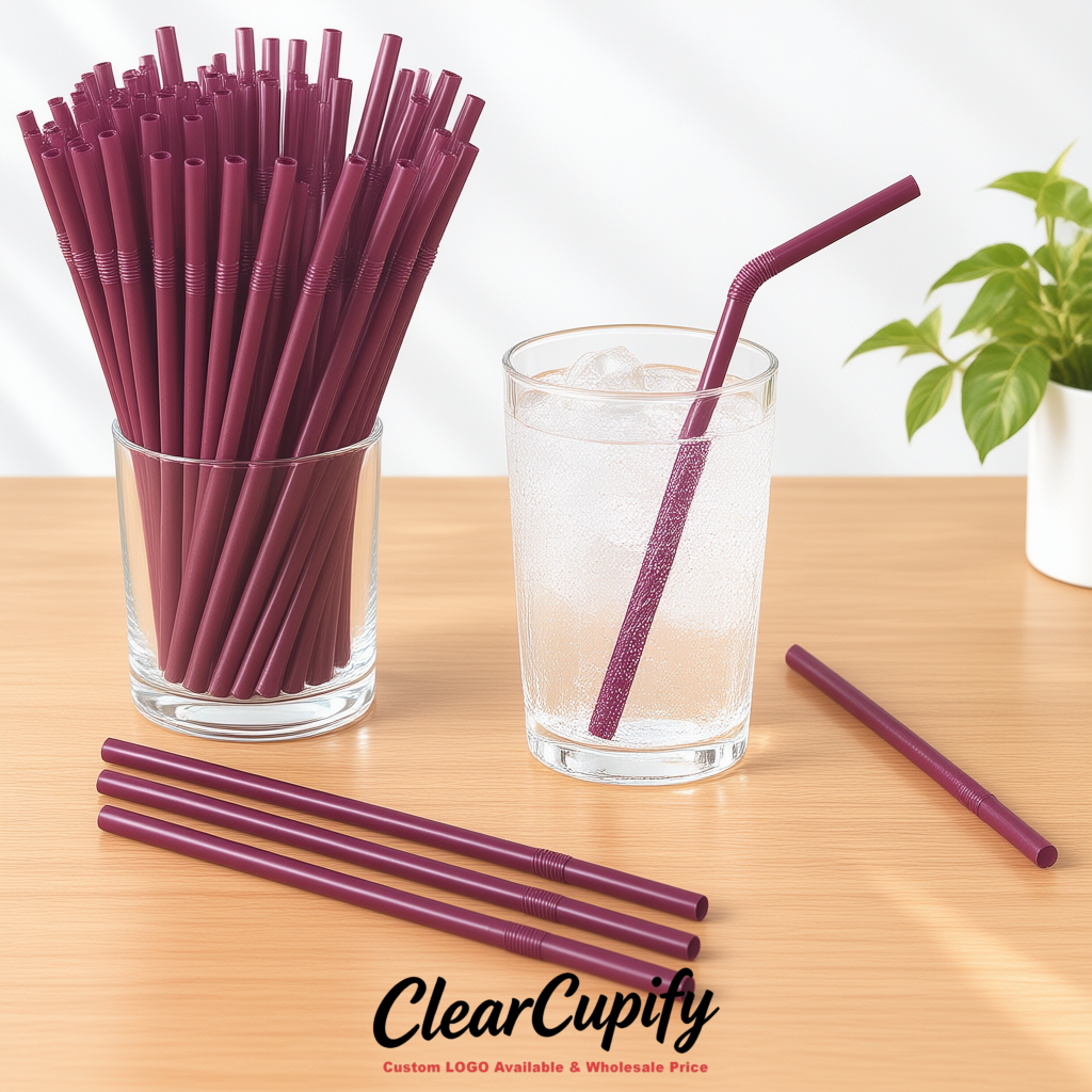 Plum Plastic Straws 8.26 x 0.2 inch Flexible Bendy Disposable Drinking Straws Supplier