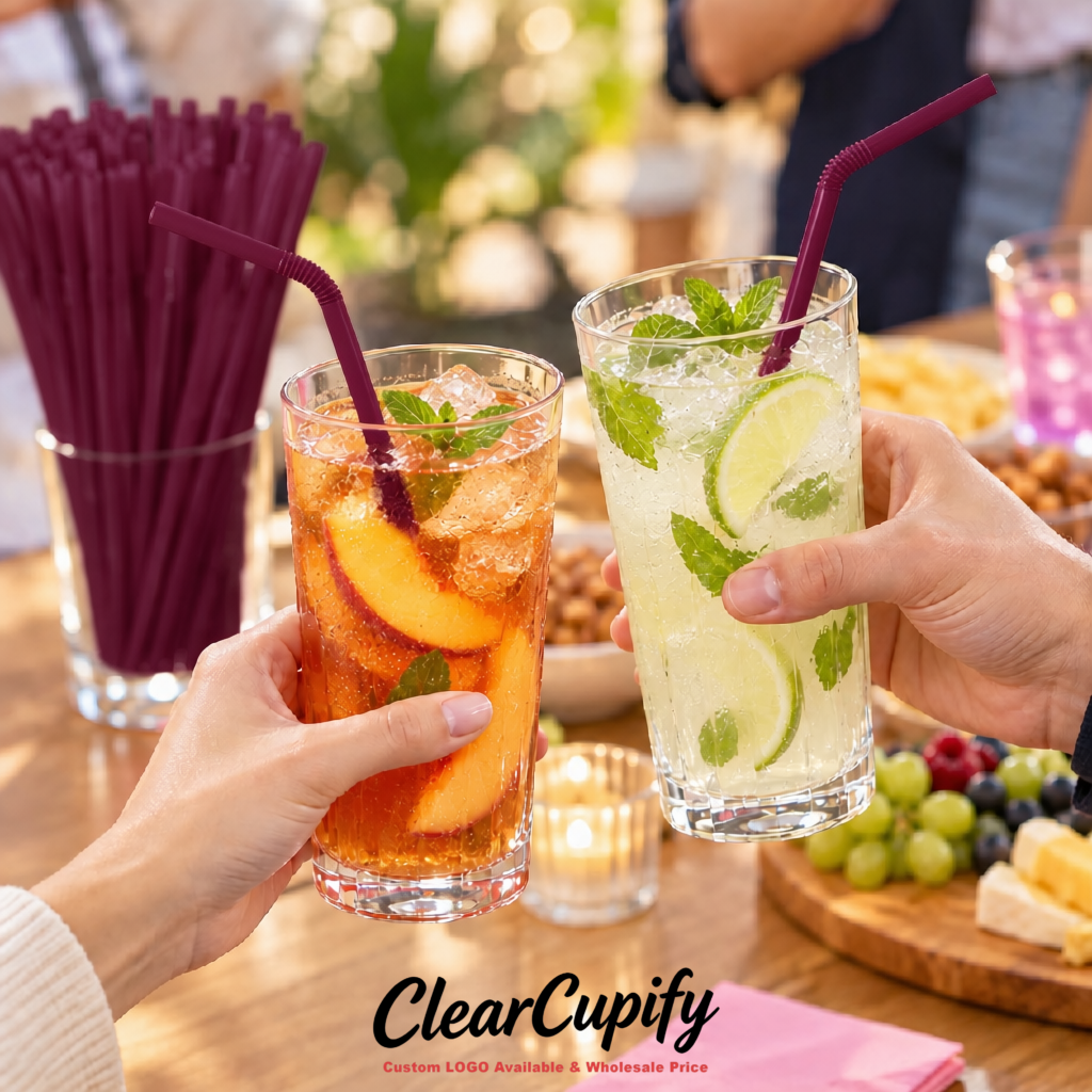 Plum Plastic Straws 8.26 x 0.2 inch Flexible Bendy Disposable Drinking Straws Supplier