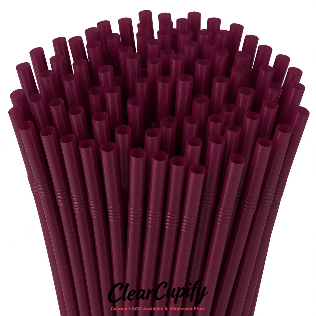 Plum Plastic Straws 8.26 x 0.2 inch Flexible Bendy Disposable Drinking Straws Supplier