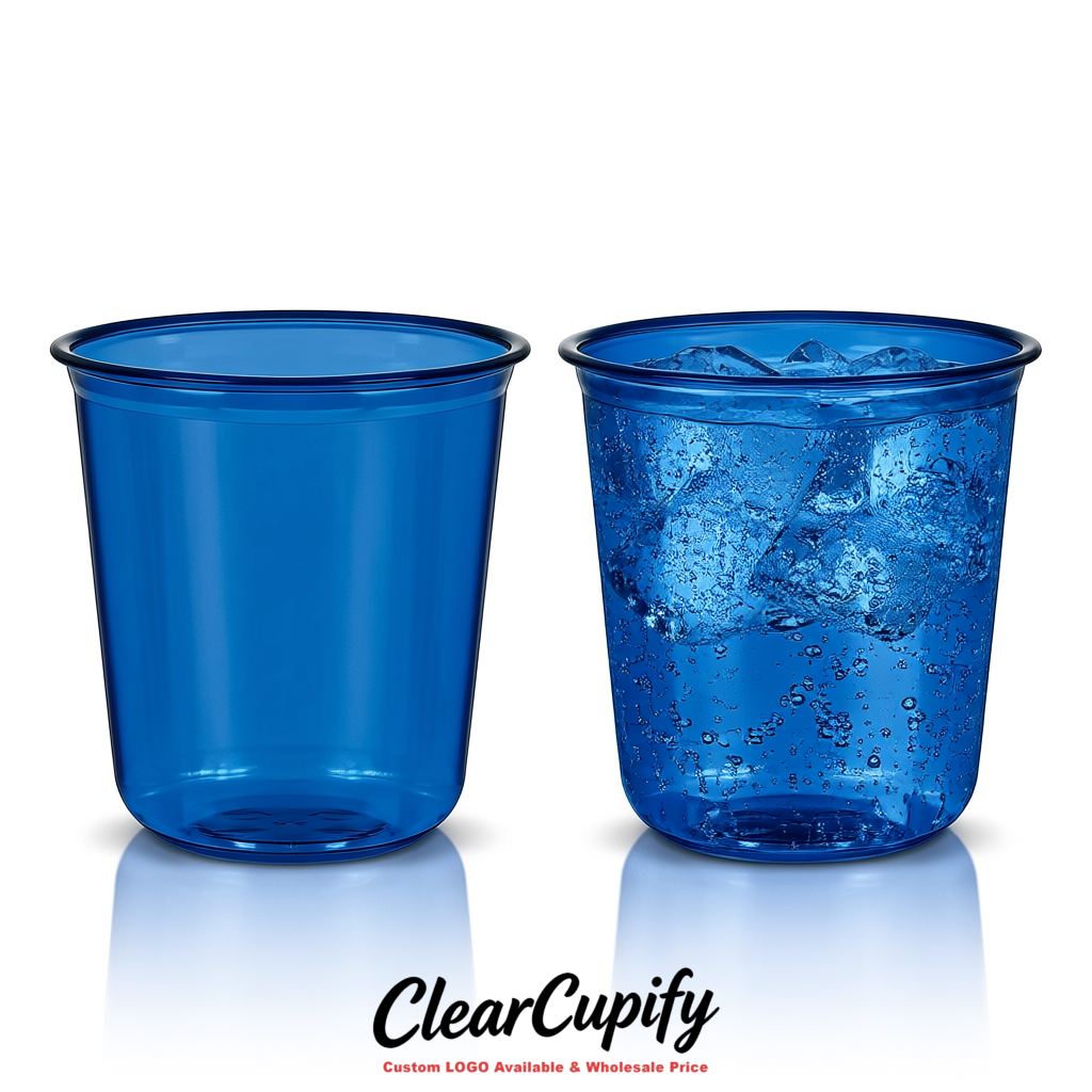 Prussian Blue U-shaped Cup with Round Bottom: Stackable & Disposable Plastic Cup