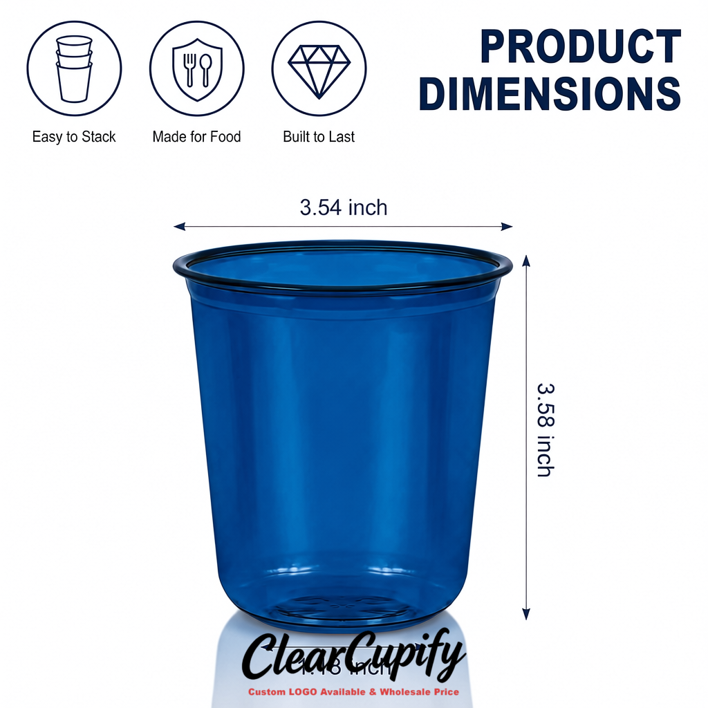 Prussian Blue U-shaped Cup with Round Bottom: Stackable & Disposable Plastic Cup