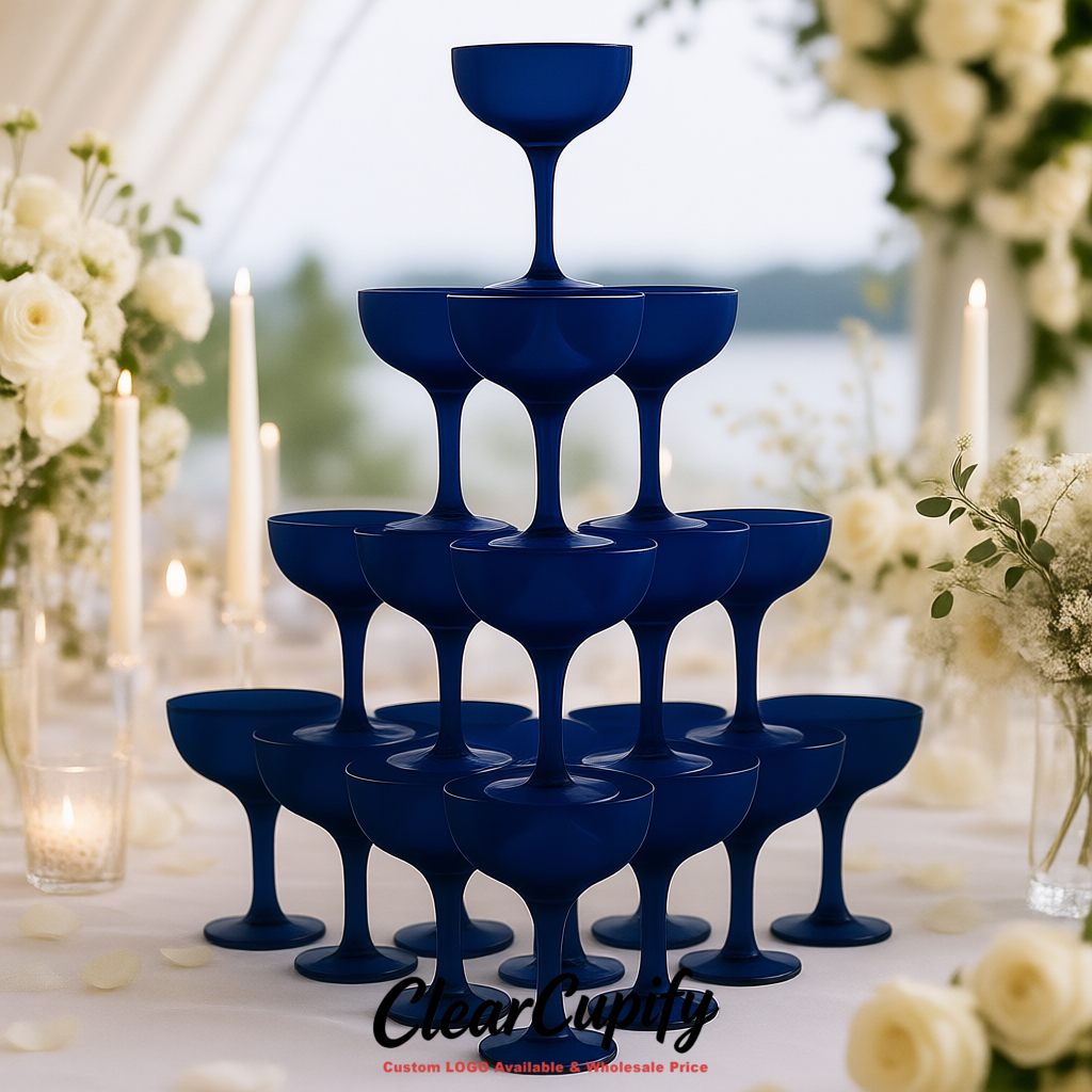 Prussian Blue 5oz Stackable Plastic Martini Glasses 4.13x3.14 inches/10.5x8 cm For Champagne Tower