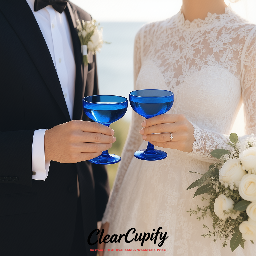 Prussian Blue 5oz Stackable Plastic Martini Glasses 4.13x3.14 inches/10.5x8 cm For Champagne Tower