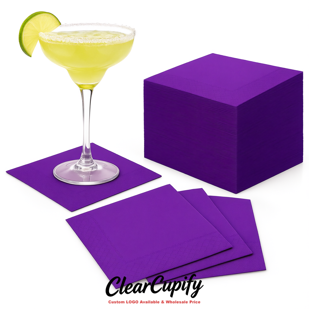 Purple Napkins Paper 4.5x4.5 Inch Disposable 2-Ply Cocktail Napkins Factory