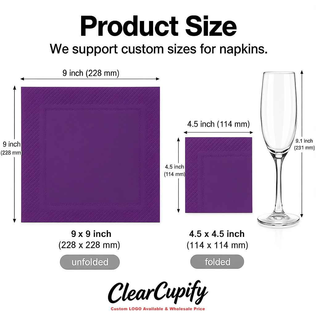 Purple Napkins Paper 4.5x4.5 Inch Disposable 2-Ply Cocktail Napkins Factory