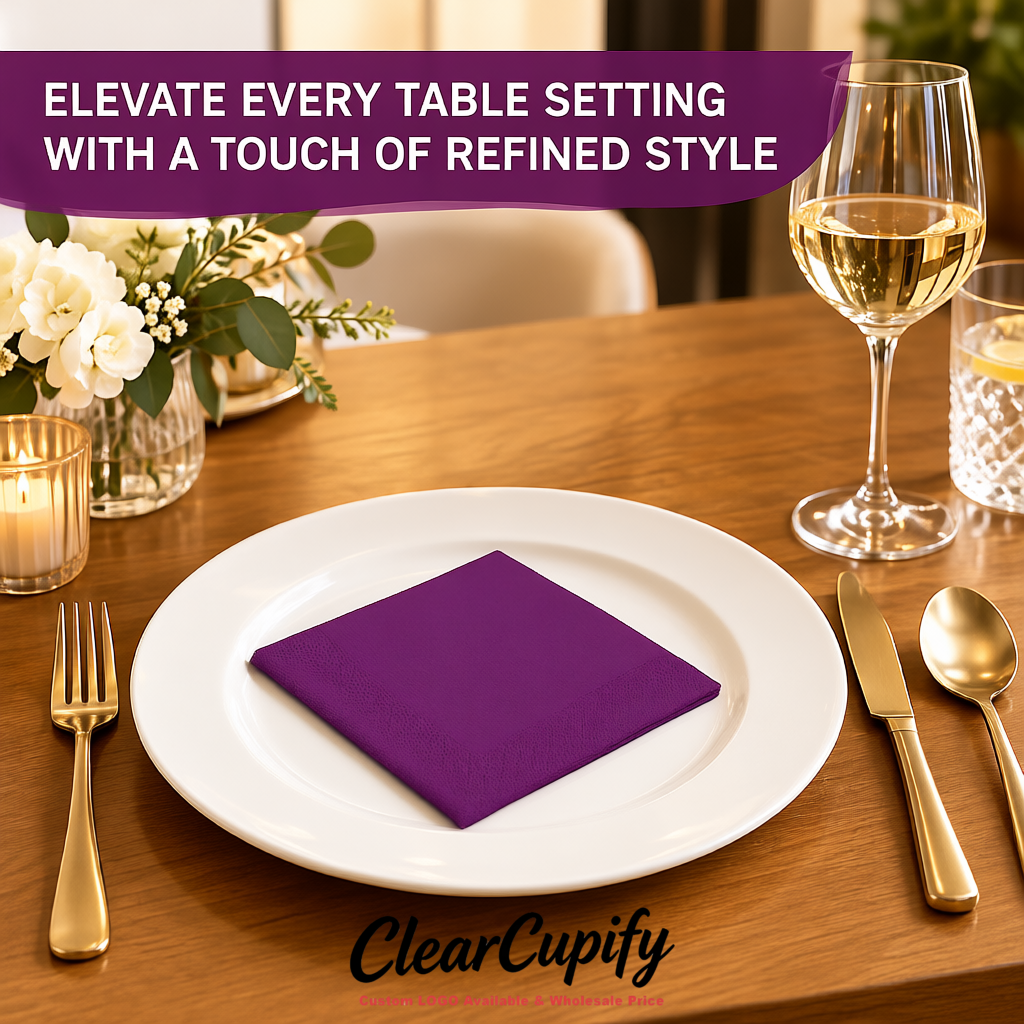Purple Napkins Paper 4.5x4.5 Inch Disposable 2-Ply Cocktail Napkins Factory