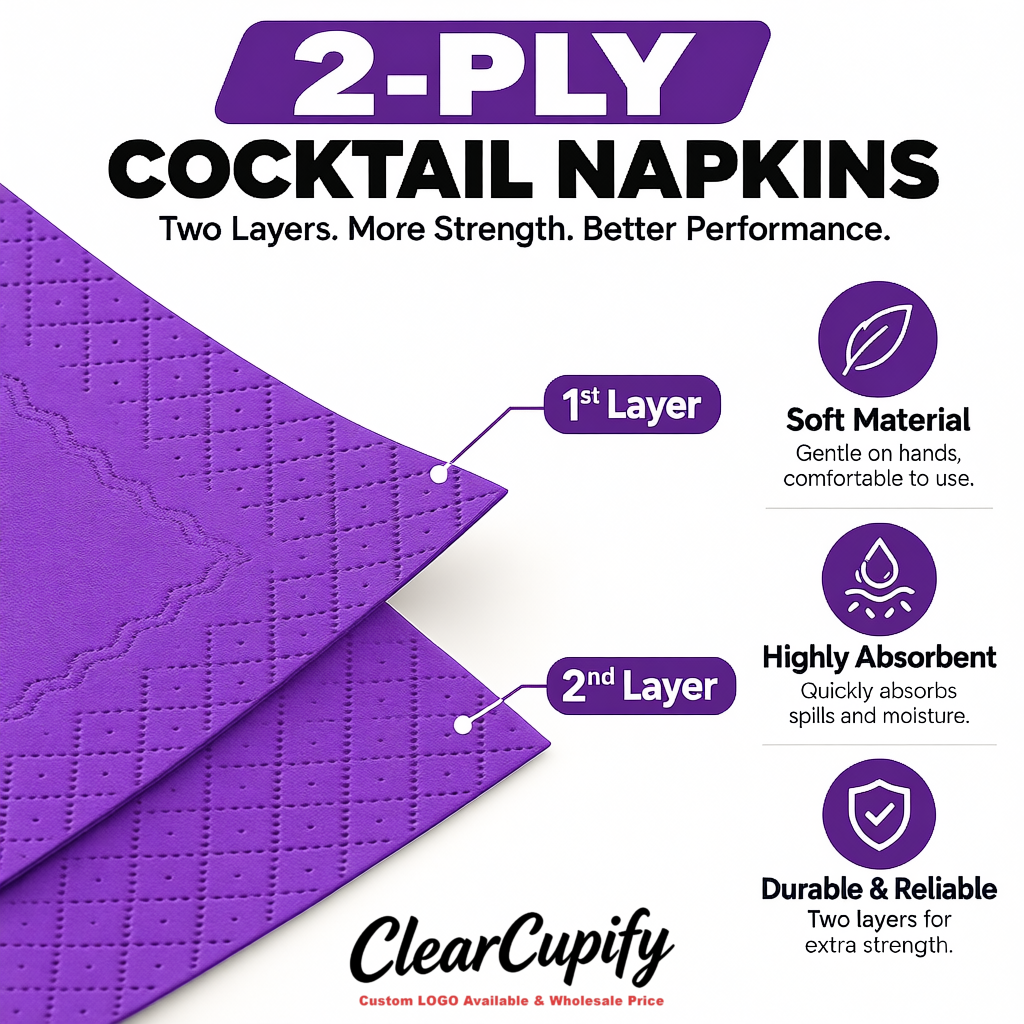 Purple Napkins Paper 4.5x4.5 Inch Disposable 2-Ply Cocktail Napkins Factory