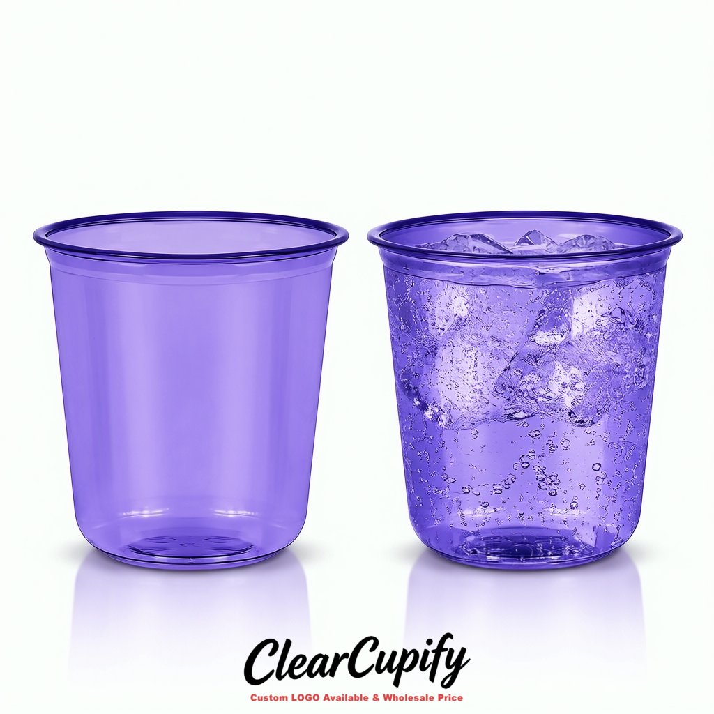 Purple U-shaped Cup with Round Bottom: Stackable & Disposable Plastic Cup