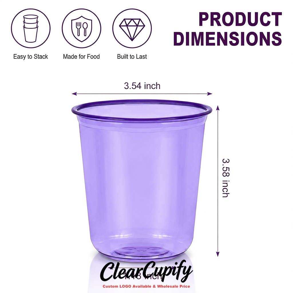 Purple U-shaped Cup with Round Bottom: Stackable & Disposable Plastic Cup