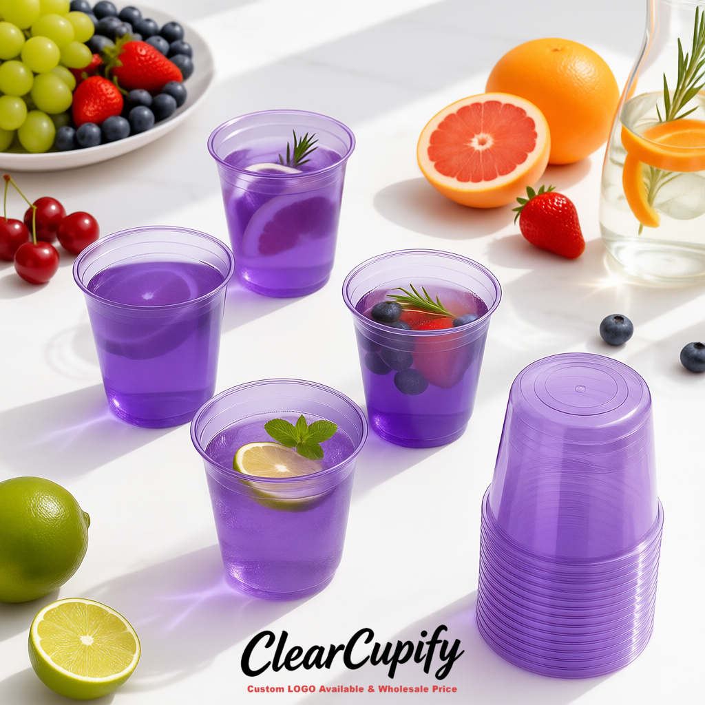 Purple U-shaped Cup with Round Bottom: Stackable & Disposable Plastic Cup