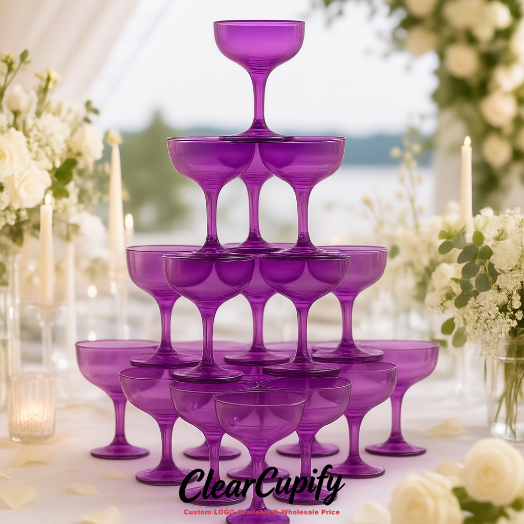 Purple 5oz Stackable Plastic Martini Glasses 4.13x3.14 inches/10.5x8 cm For Champagne Tower