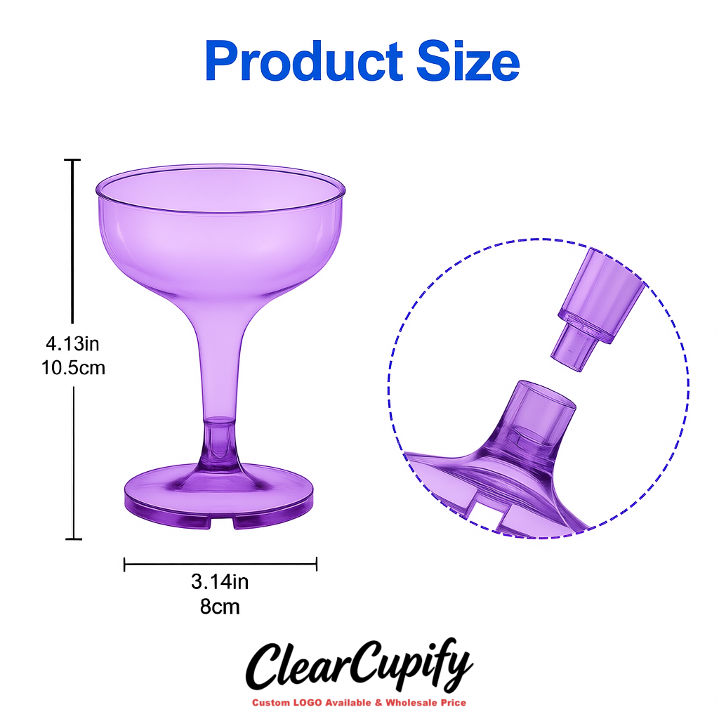 Purple 5oz Stackable Plastic Martini Glasses 4.13x3.14 inches/10.5x8 cm For Champagne Tower