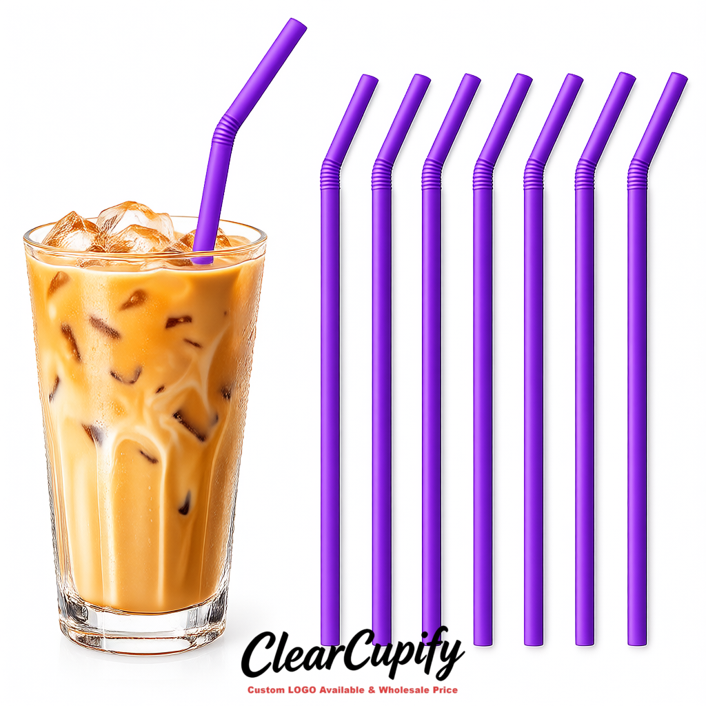Purple Plastic Straws 8.26 x 0.2 inch Flexible Bendy Disposable Drinking Straws Supplier