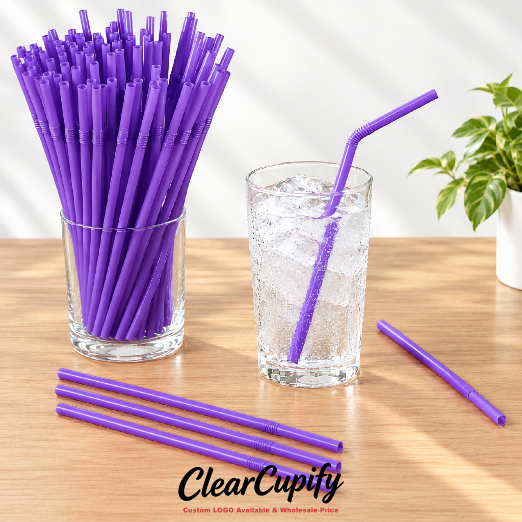 Purple Plastic Straws 8.26 x 0.2 inch Flexible Bendy Disposable Drinking Straws Supplier