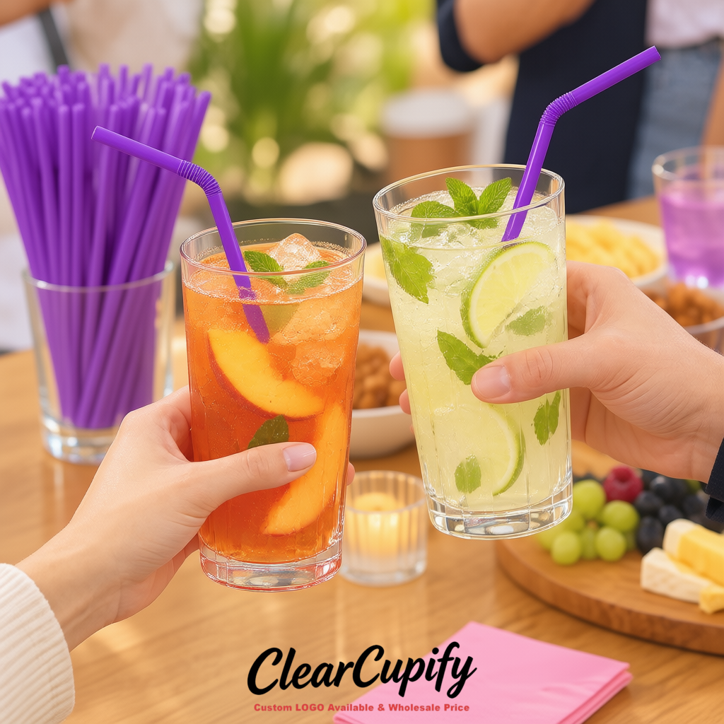 Purple Plastic Straws 8.26 x 0.2 inch Flexible Bendy Disposable Drinking Straws Supplier