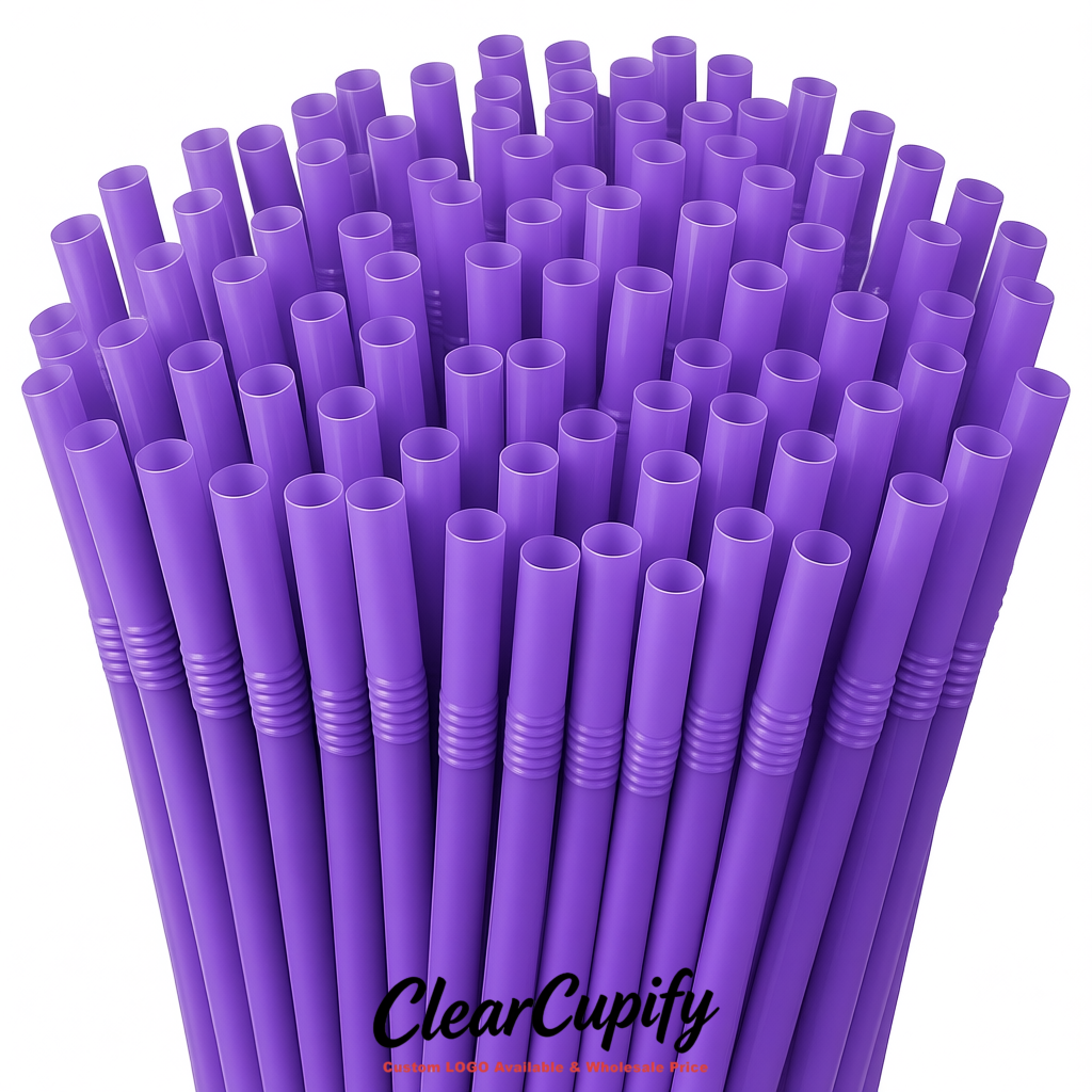 Purple Plastic Straws 8.26 x 0.2 inch Flexible Bendy Disposable Drinking Straws Supplier