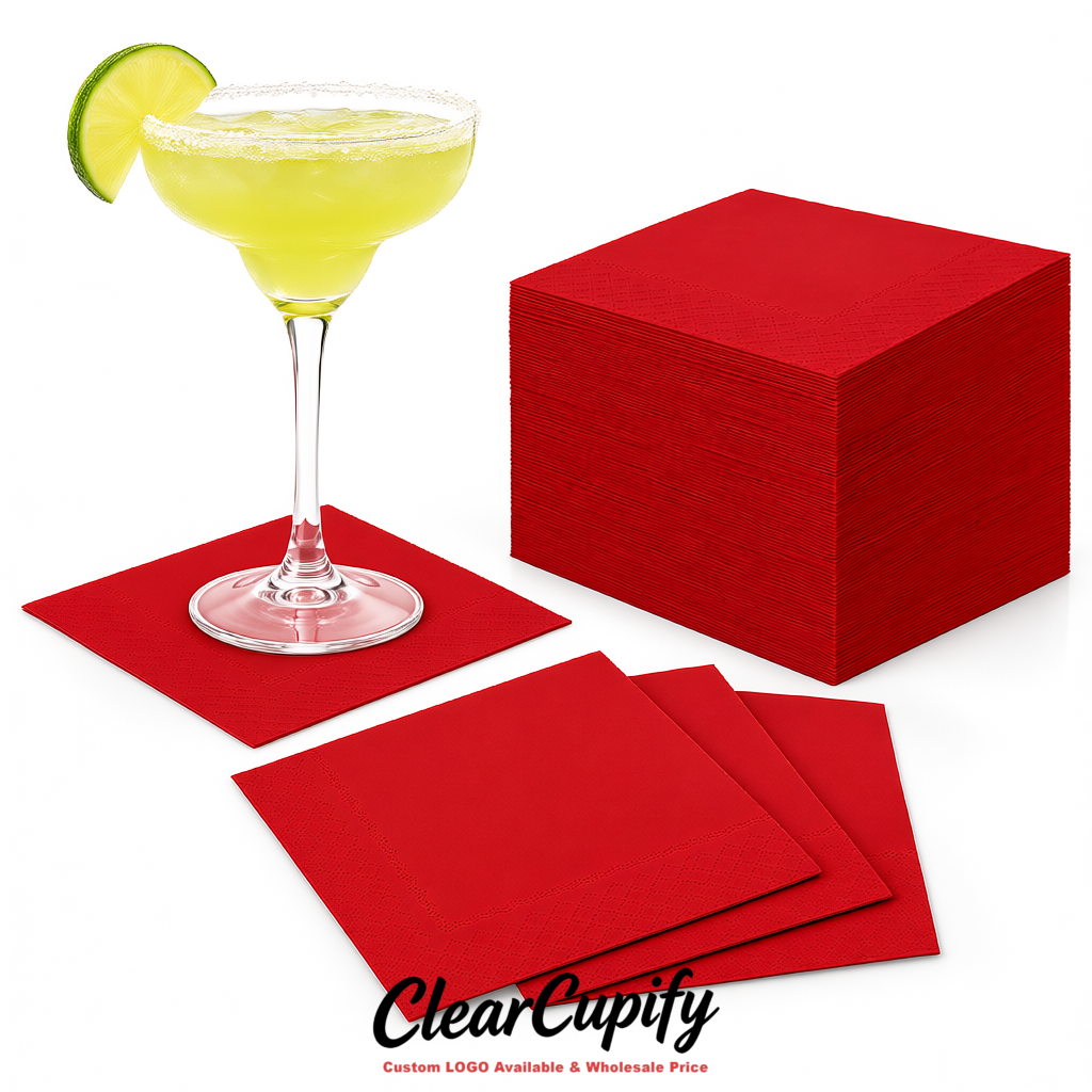 Red Napkins Paper 4.5x4.5 Inch Disposable 2-Ply Cocktail Napkins Factory
