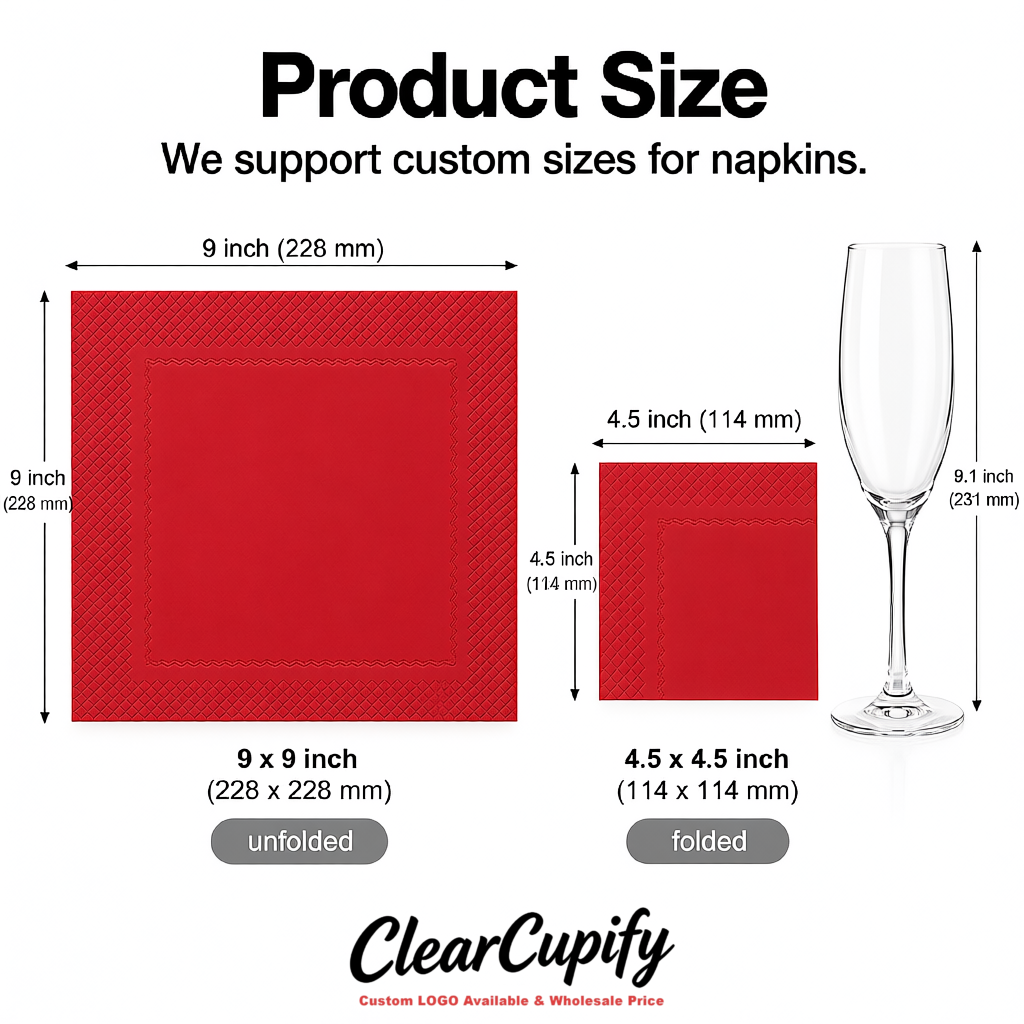 Red Napkins Paper 4.5x4.5 Inch Disposable 2-Ply Cocktail Napkins Factory