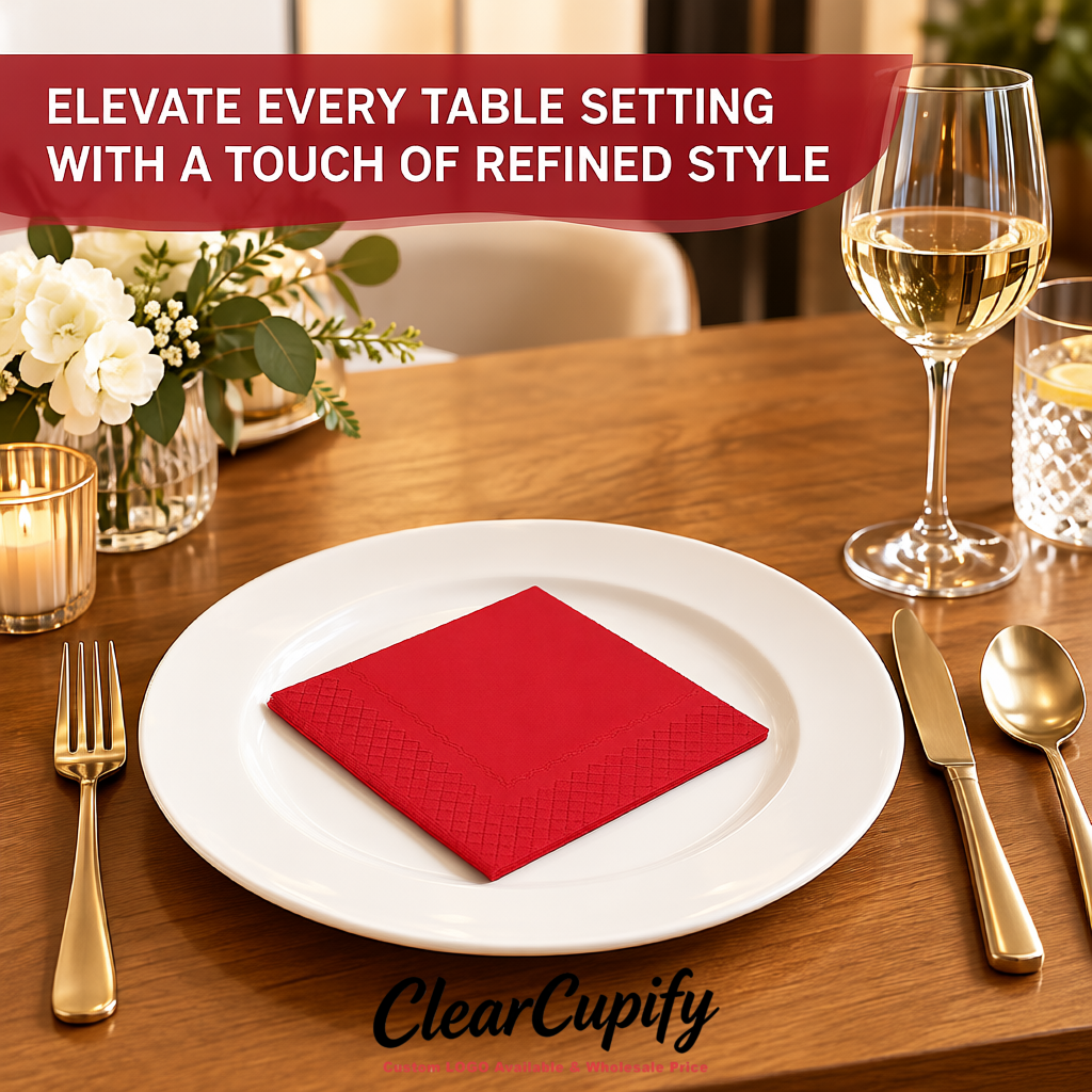 Red Napkins Paper 4.5x4.5 Inch Disposable 2-Ply Cocktail Napkins Factory