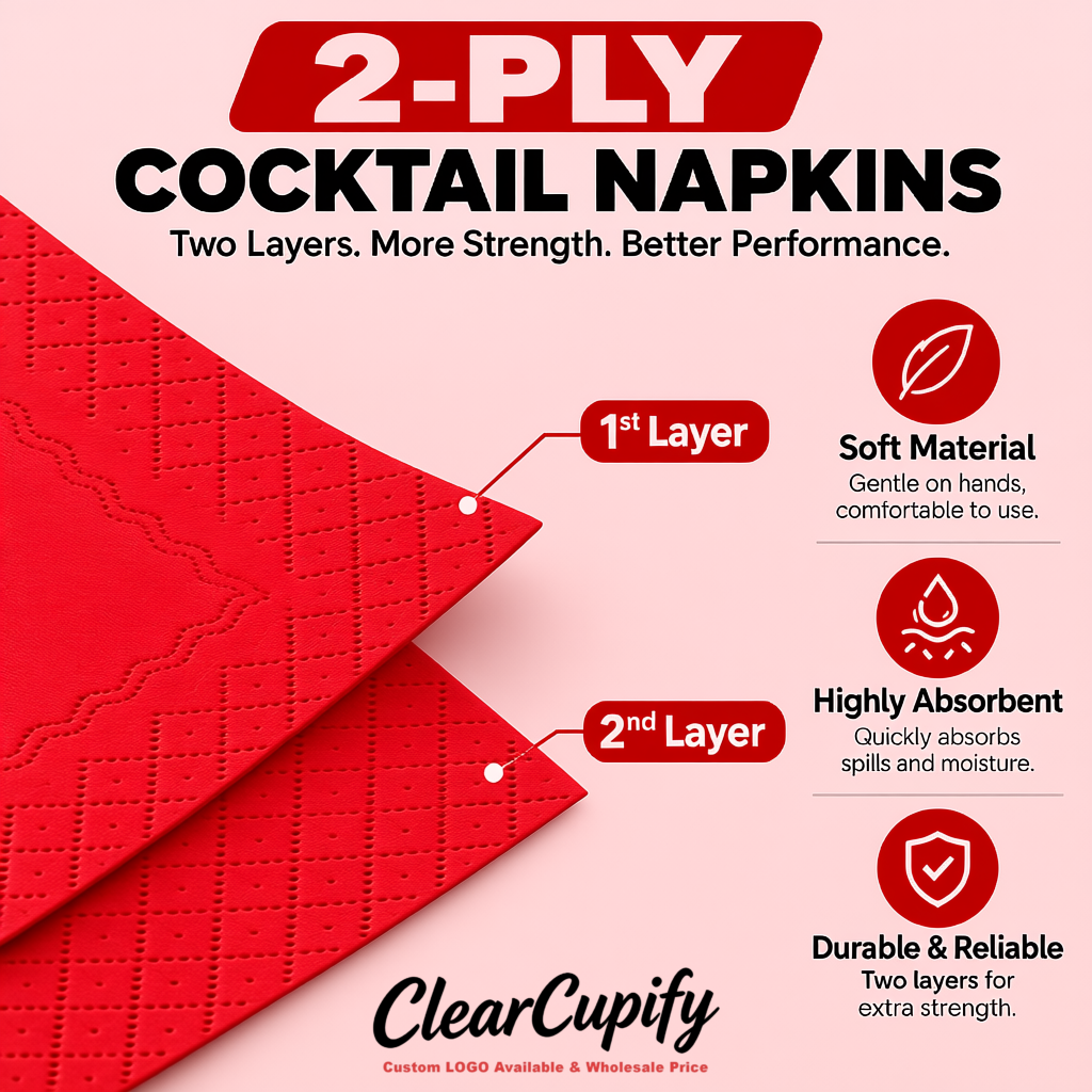 Red Napkins Paper 4.5x4.5 Inch Disposable 2-Ply Cocktail Napkins Factory