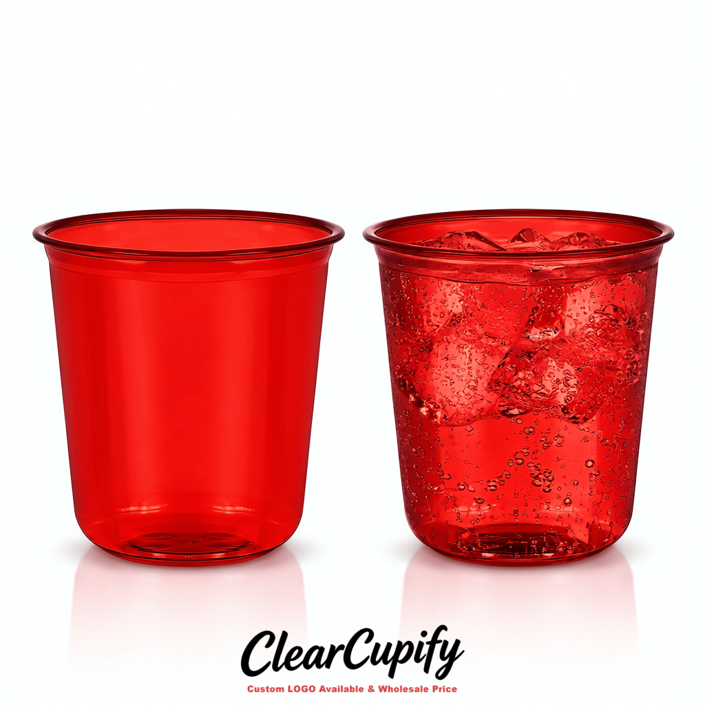 Red U-shaped Cup with Round Bottom: Stackable & Disposable Plastic Cup