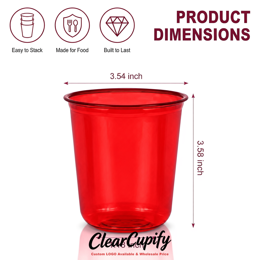 Red U-shaped Cup with Round Bottom: Stackable & Disposable Plastic Cup