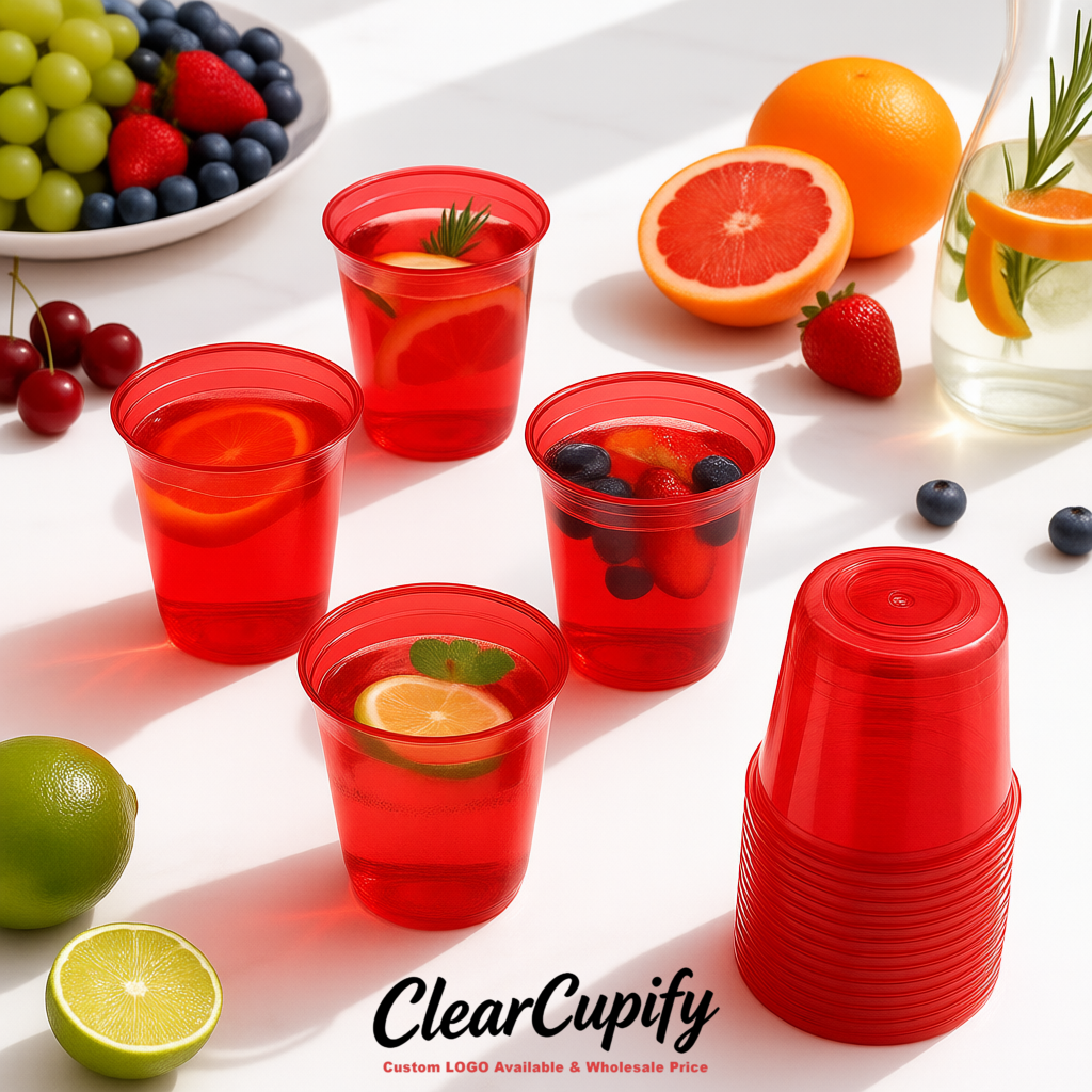 Red U-shaped Cup with Round Bottom: Stackable & Disposable Plastic Cup