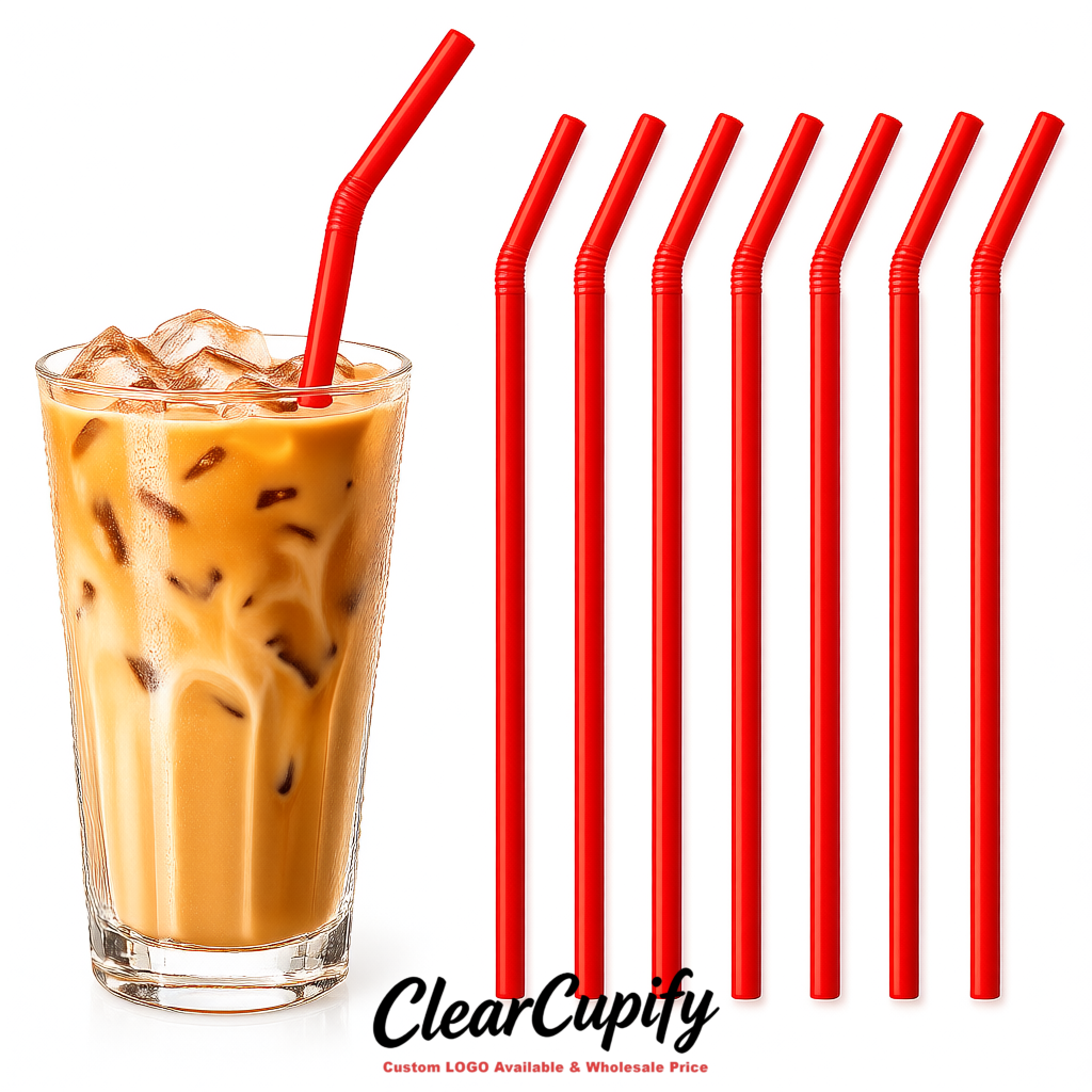 Red Plastic Straws 8.26 x 0.2 inch Flexible Bendy Disposable Drinking Straws Supplier