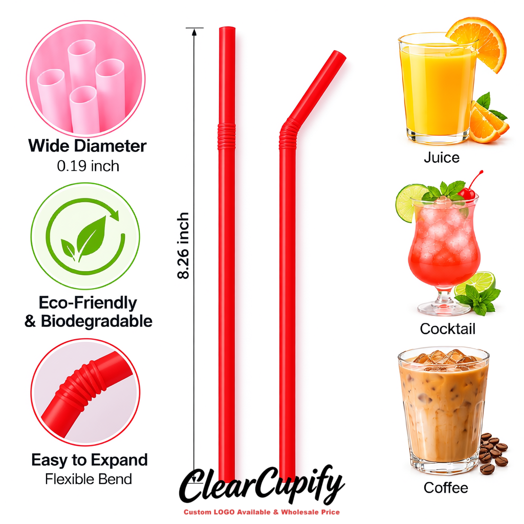 Red Plastic Straws 8.26 x 0.2 inch Flexible Bendy Disposable Drinking Straws Supplier