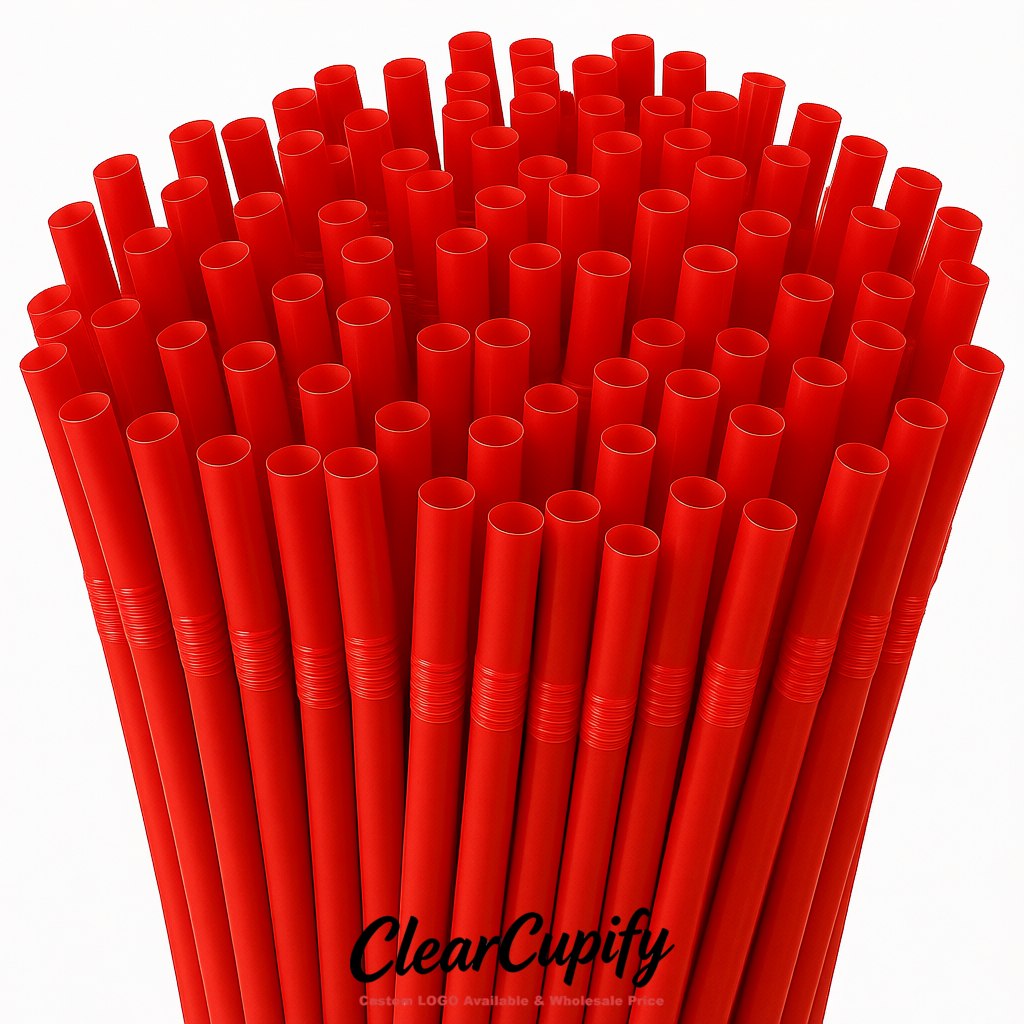 Red Plastic Straws 8.26 x 0.2 inch Flexible Bendy Disposable Drinking Straws Supplier