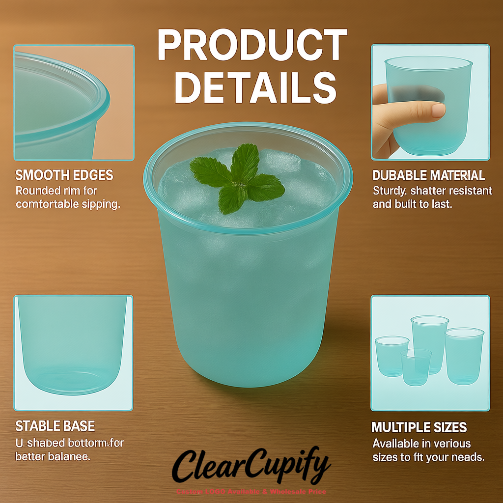 Robin Egg Blue U-shaped Cup with Round Bottom: Stackable & Disposable Plastic Cup