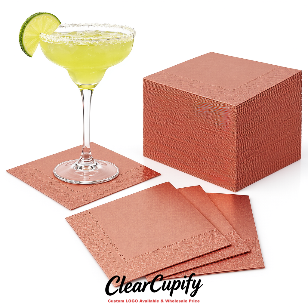 Rose Gold Napkins Paper 4.5x4.5 Inch Disposable 2-Ply Cocktail Napkins Factory
