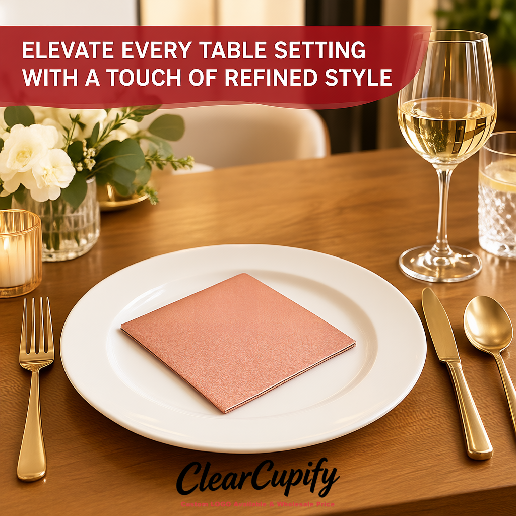 Rose Gold Napkins Paper 4.5x4.5 Inch Disposable 2-Ply Cocktail Napkins Factory