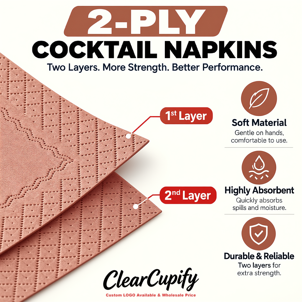 Rose Gold Napkins Paper 4.5x4.5 Inch Disposable 2-Ply Cocktail Napkins Factory