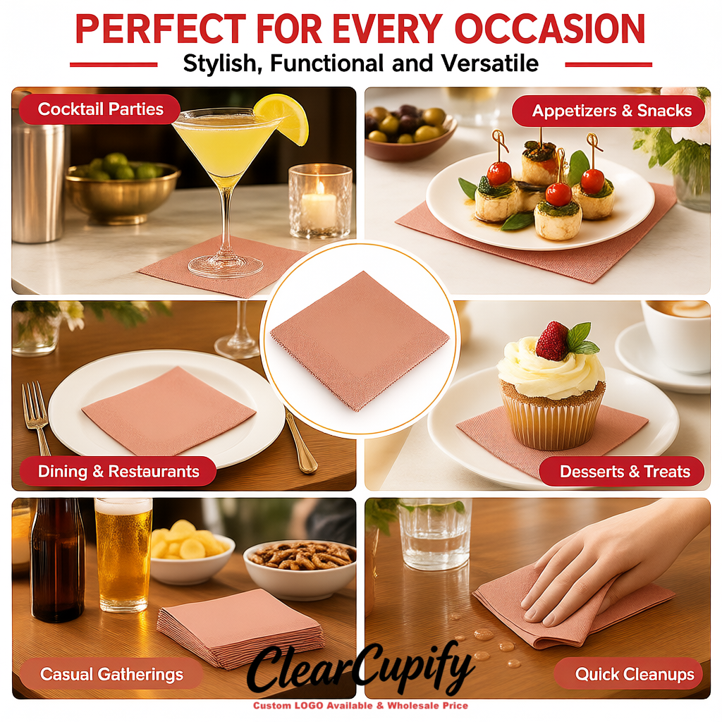 Rose Gold Napkins Paper 4.5x4.5 Inch Disposable 2-Ply Cocktail Napkins Factory