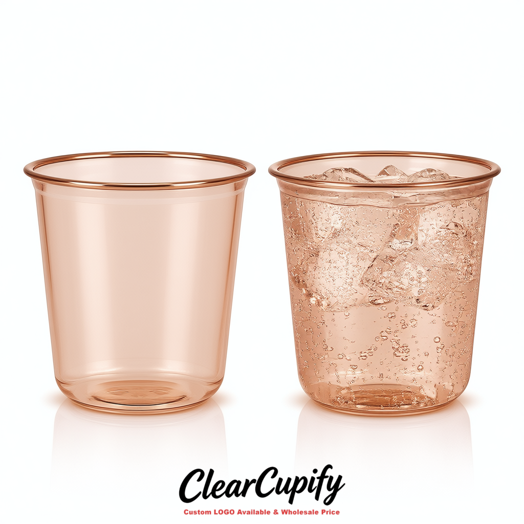 Rose Gold U-shaped Cup with Round Bottom: Stackable & Disposable Plastic Cup