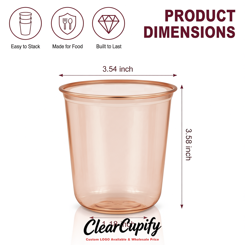 Rose Gold U-shaped Cup with Round Bottom: Stackable & Disposable Plastic Cup