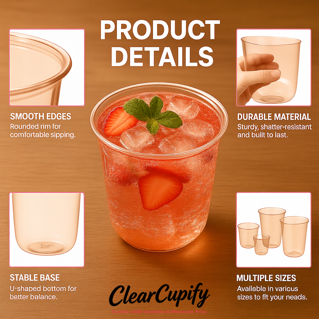 Rose Gold U-shaped Cup with Round Bottom: Stackable & Disposable Plastic Cup
