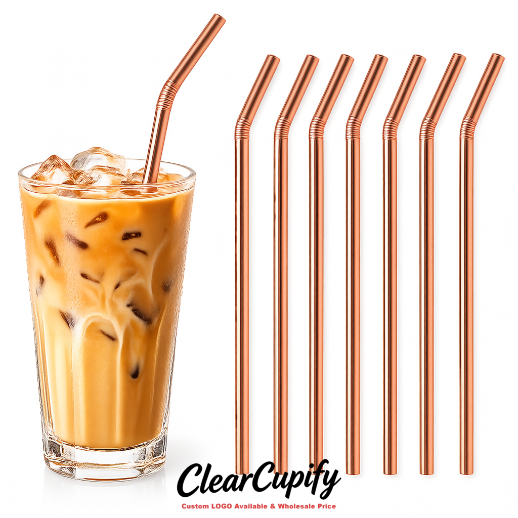 Rose Gold Plastic Straws 8.26 x 0.2 inch Flexible Bendy Disposable Drinking Straws Supplier