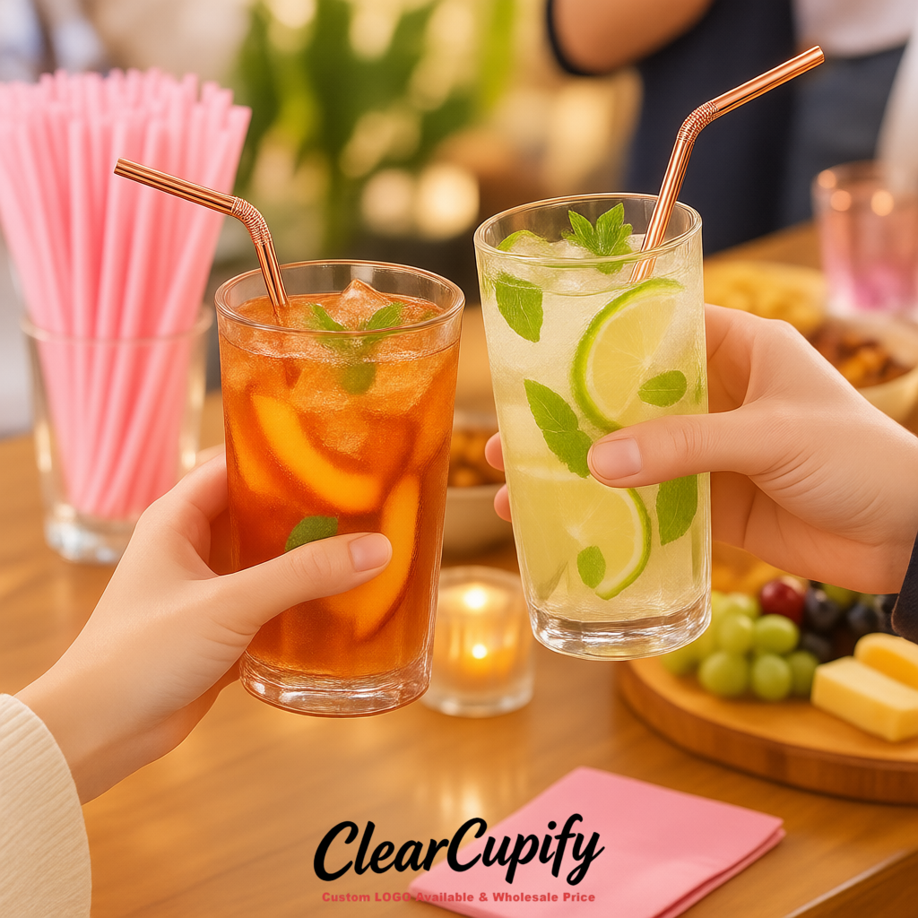 Rose Gold Plastic Straws 8.26 x 0.2 inch Flexible Bendy Disposable Drinking Straws Supplier