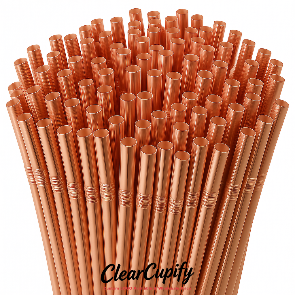 Rose Gold Plastic Straws 8.26 x 0.2 inch Flexible Bendy Disposable Drinking Straws Supplier