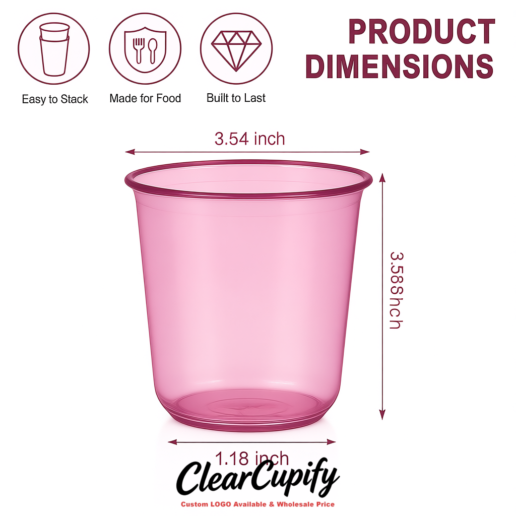 Rose Pink U-shaped Cup with Round Bottom: Stackable & Disposable Plastic Cup