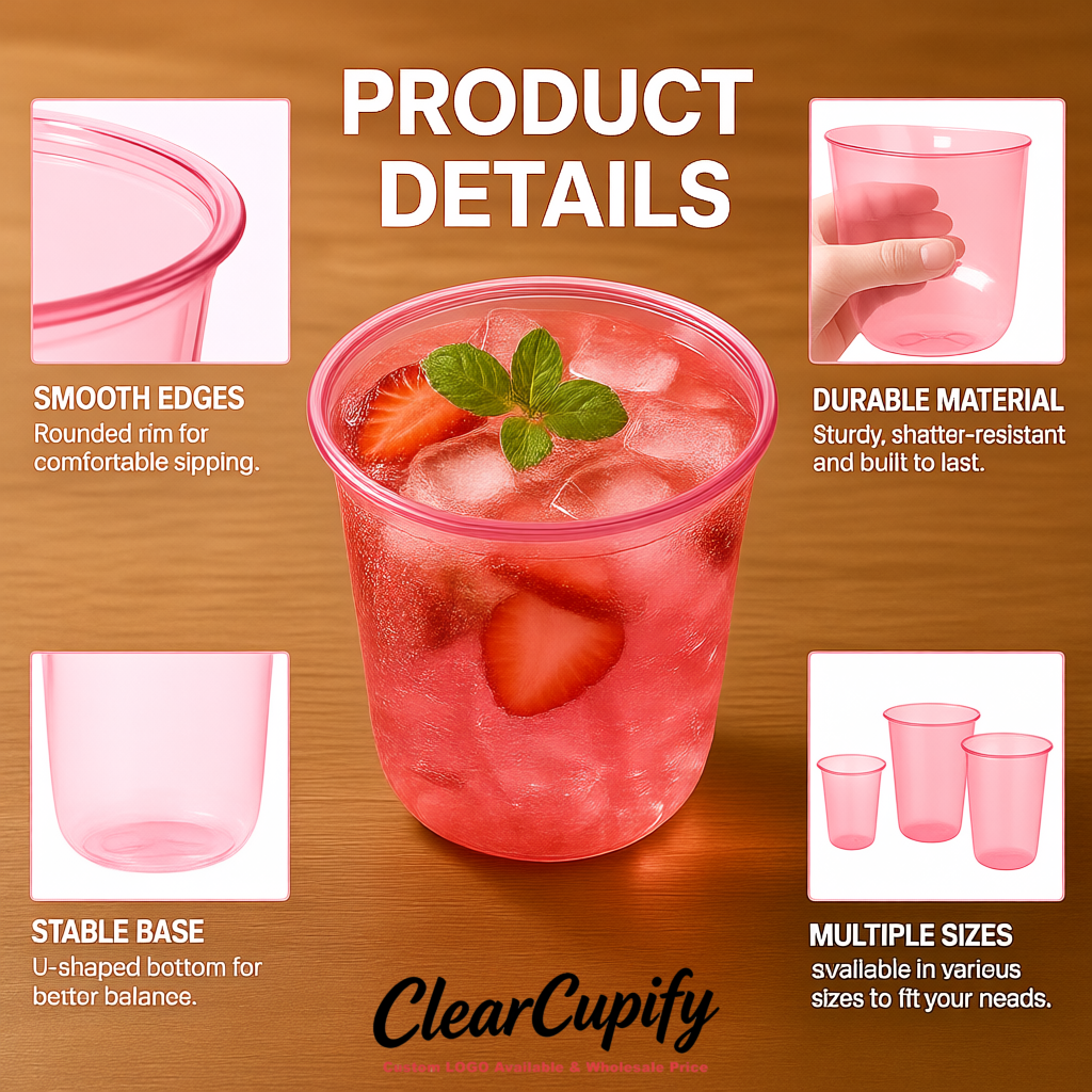 Rose Pink U-shaped Cup with Round Bottom: Stackable & Disposable Plastic Cup