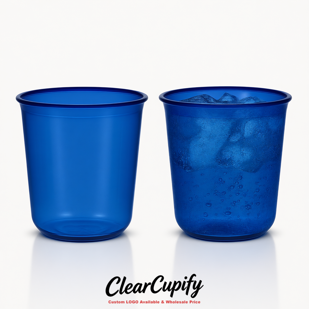 Royal Blue U-shaped Cup with Round Bottom: Stackable & Disposable Plastic Cup