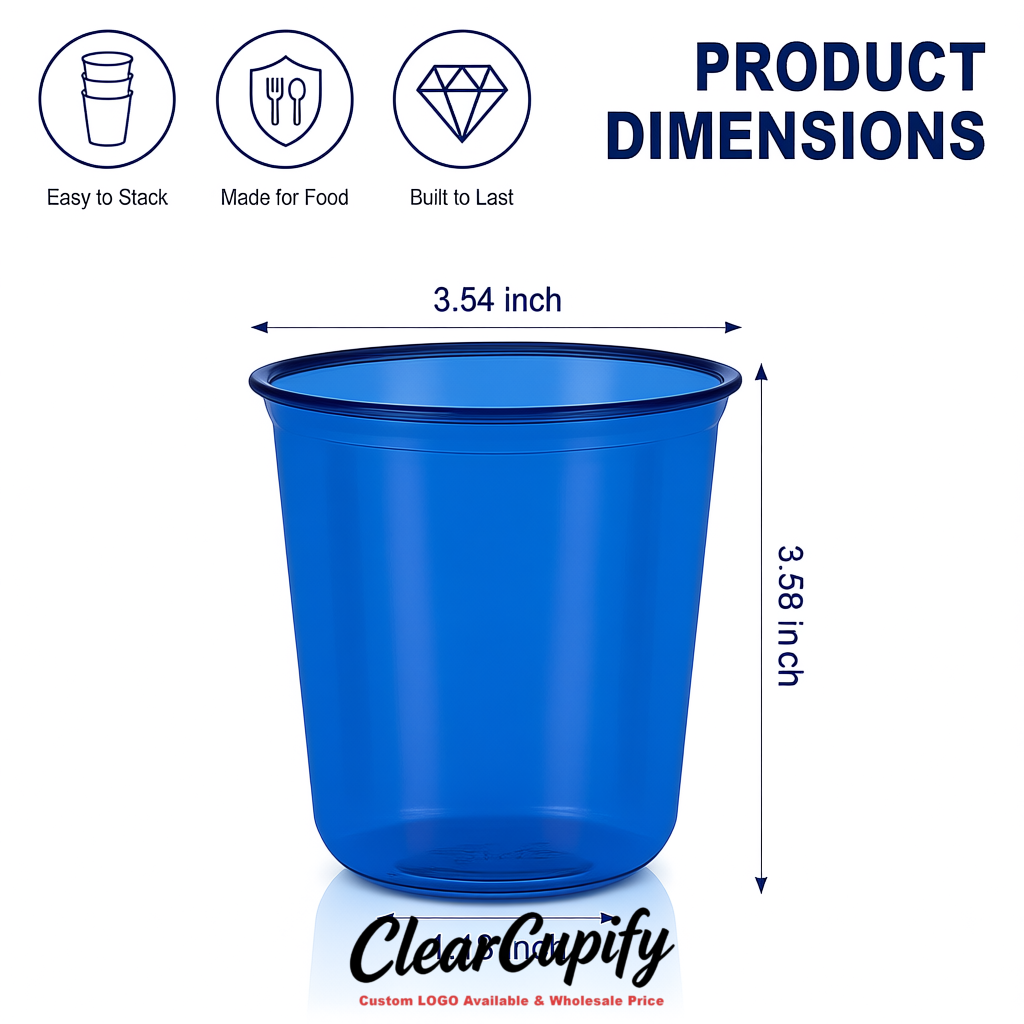 Royal Blue U-shaped Cup with Round Bottom: Stackable & Disposable Plastic Cup