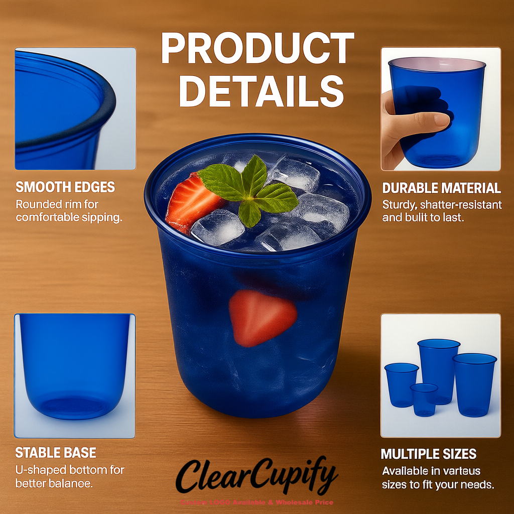 Royal Blue U-shaped Cup with Round Bottom: Stackable & Disposable Plastic Cup