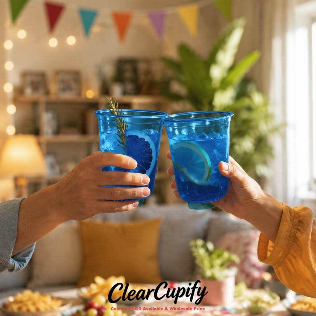 Royal Blue U-shaped Cup with Round Bottom: Stackable & Disposable Plastic Cup