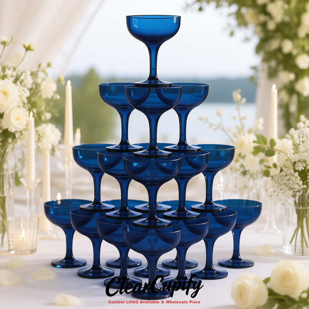 Royal Blue 5oz Stackable Plastic Martini Glasses 4.13x3.14 inches/10.5x8 cm For Champagne Tower